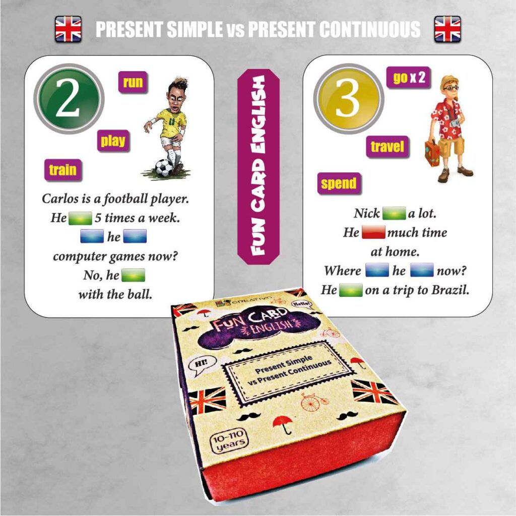 FUN CARD ENGLISH PRESENT SIMPLE vs PRESENT CONTINUOUS game to learn ...